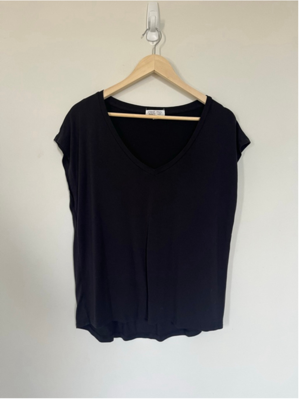 Slouchy Black Tee Soft Bamboo C'est Moi Black Dolman Short Sleeve V-Neck Tee